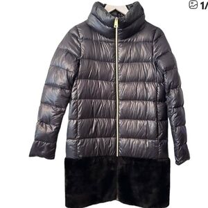 Herno Dark Gray Puffer Coat with Black Fur Trim